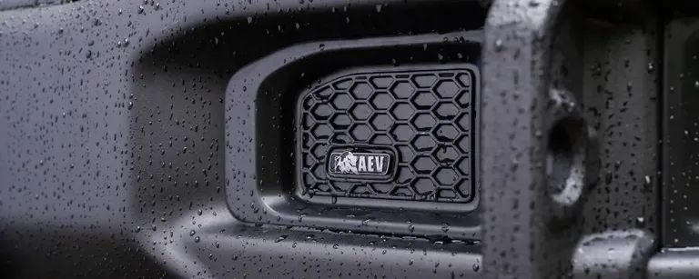 The AEV Badging on the Front Bumper of the Silverado ZR2 Bison
